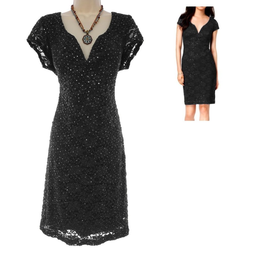 Size 16W 1X BLACK SPARKLY LACE SHEATH DRESS Wedding Evening Cocktail PLUS SIZE